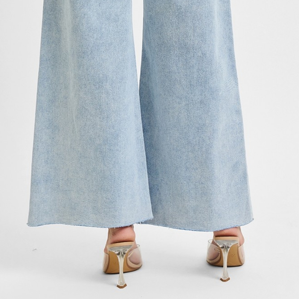 RISEN Palazzo High-Rise Ultra Baggy Wide Leg Cropped Ankle Jeans Denim Pants - Picture 14 of 16